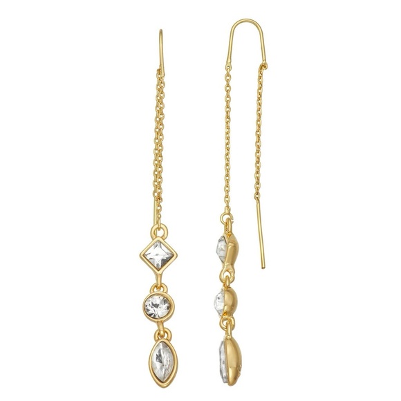 🌿 NINE WEST Gold Bezel Drop Earrings, NWT - Picture 1 of 4